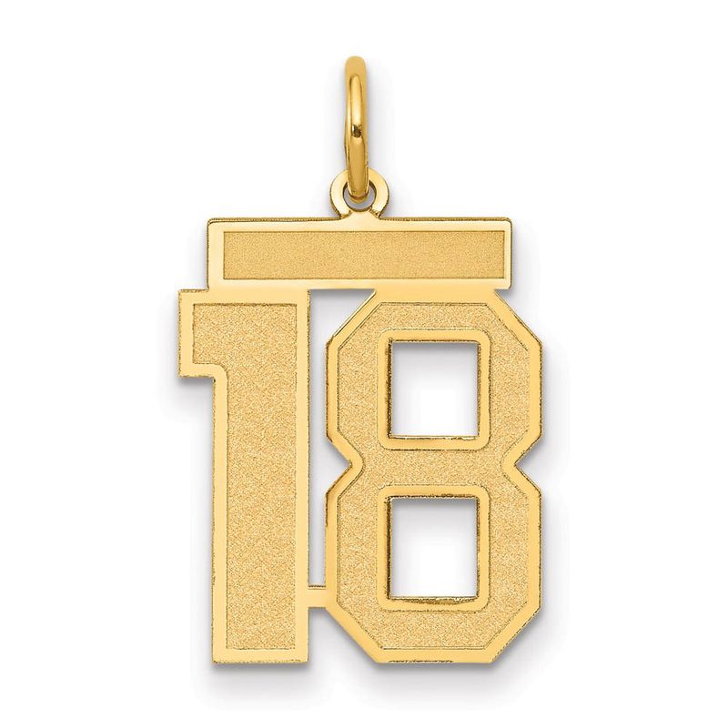 14k Yellow Gold, Jersey Collection, Medium Number 18 Pendant